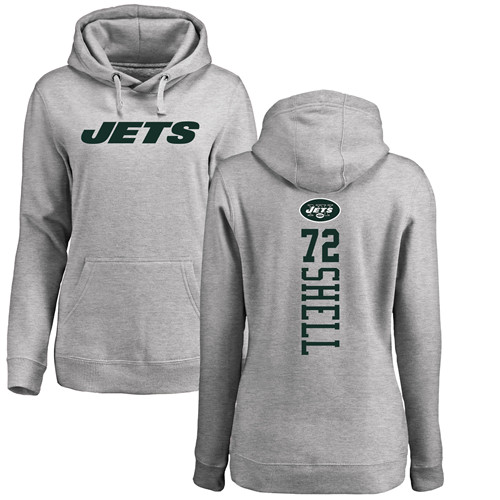 New York Jets Ash Women Brandon Shell Backer NFL Football 72 Pullover Hoodie Sweatshirts
